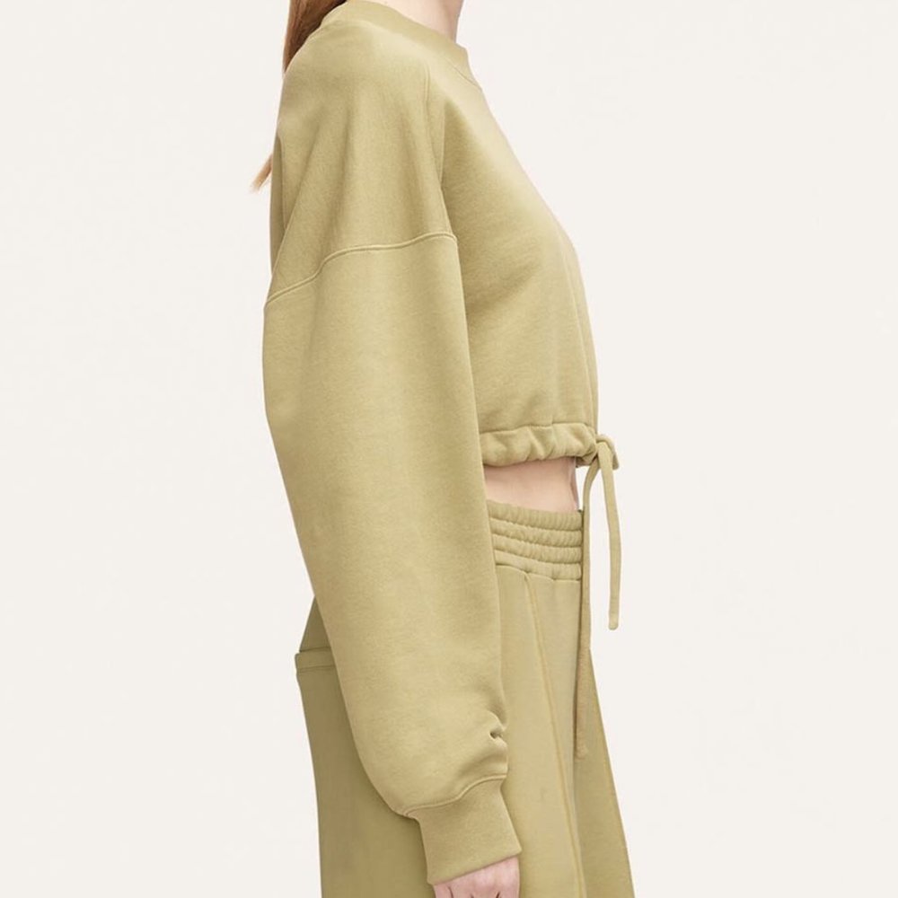 Rebecca Taylor NEW Light Olive Drawstring-Hem Crop Sweatshirt Women MEDIUM $195 - Picture 5 of 13
